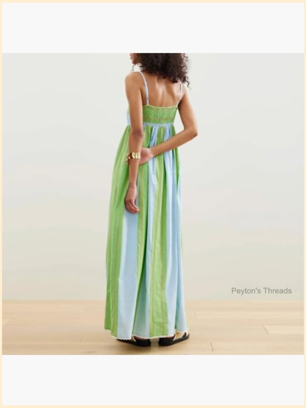 Striped Square Neck Spaghetti Strap Maxi Dress with Pockets - Picture 6 of 6